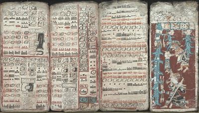 Portions of the Dresden Codex (11-12th century AD), the oldest surviving book written in the Americas. Image via Wikipedia.
