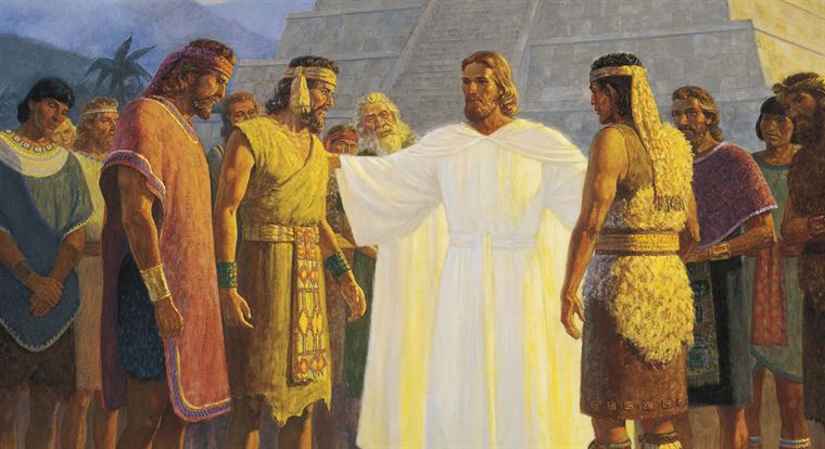Christ with Three Nephite Disciples, by Gary L. Kapp.