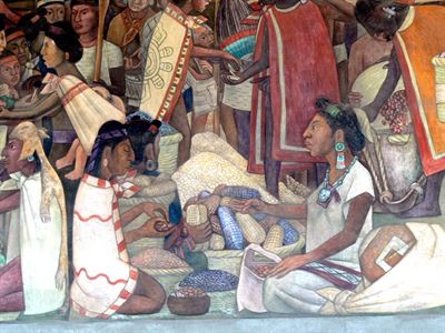 Depiction of market transactions in Tlatelolco, by Diego Rivera.