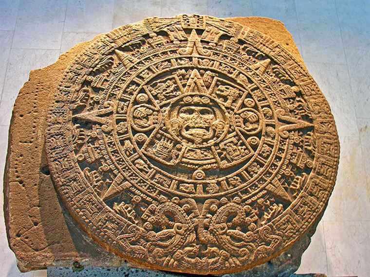 Aztec Sun Stone. Illustration by Dennis Jarvis. Image via worldhistory.org.