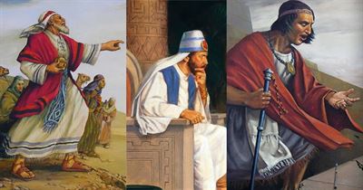 Collage of images representing events (Lehi leaving Jerusalem, System of Judges, Samuel's prophecy of Christ) that initiated the main Nephite Calendar Systems.
