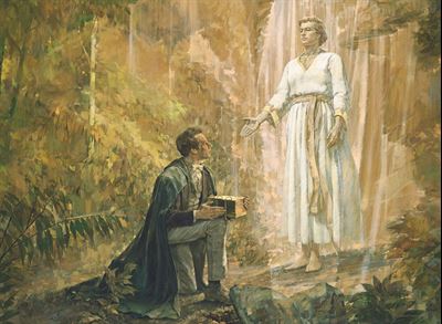 Joseph Smith Receives the Gold Plates, by Kenneth Riley. Image via churchofjesuschrist.org.