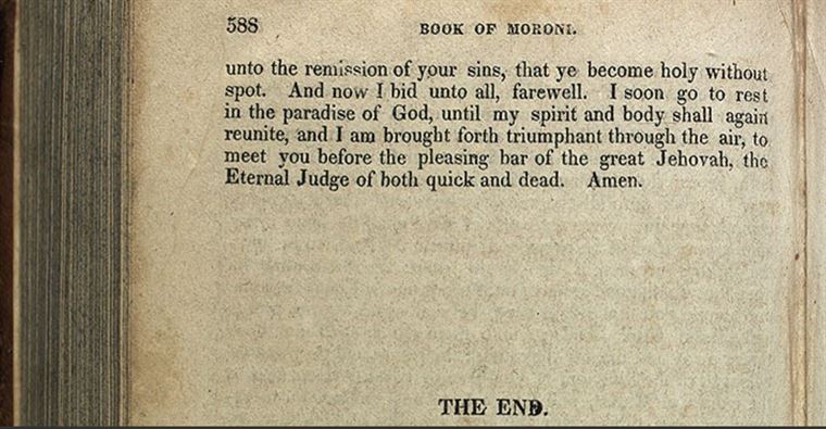 The last page of the Book of Mormon (1830 edition). Image via josephsmithpapers.org.