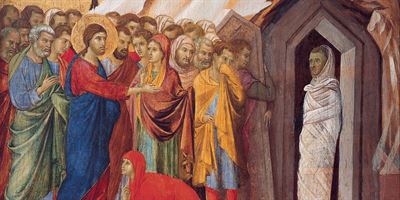 The Raising of Lazarus by Duccio di Buoninsegna. Image via Wikimedia Commons.