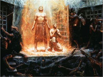 Lehi and Nephi surrounded by divine fire. Attribution unknown.