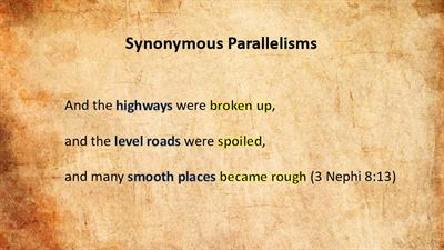 Example of a synonymous parallelism in the Book of Mormon. Image via Evidence Central. Background via jooinn.com.
