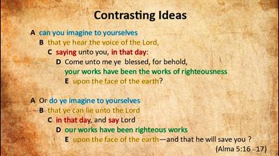 Example of contrasting ideas in the Book of Mormon. Image via Evidence Central. Background via jooinn.com.