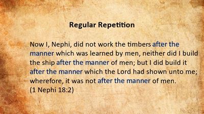 Example of regular repetition in the Book of Mormon. Image via Evidence Central. Background via jooinn.com.