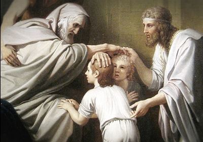 Jacob blessing his grandsons Ephraim and Manasseh. Image via biblediscoverytv.com.