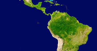 Satellite view of the Americas. Image via Wikimedia Commons.