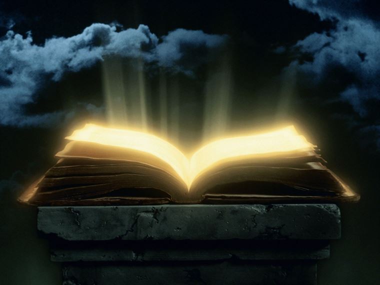 A generic illustration of a heavenly book. Attribution unknown. Image via learnreligions.com.