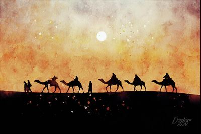 Bedouin Caravan, by Dreamframer Art. Image via fineartamerica.com.