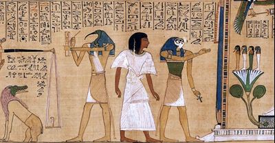 Detail of a judgment scene in the Book of the Dead, Papyrus of Hunefer. Image via Wikimedia Commons.