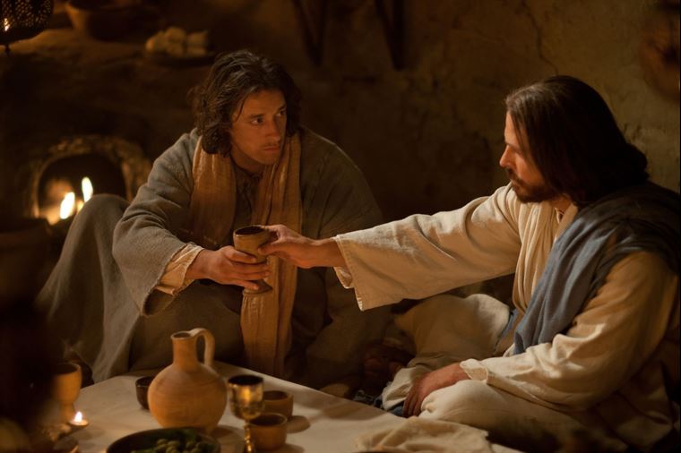 John with Jesus at the Last Supper. Image via churchofjesuschrist.org.